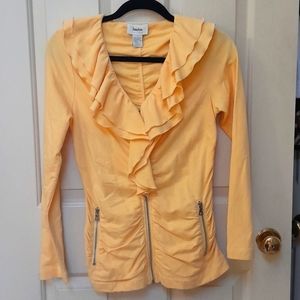 Neiman Marcus butter yellow ruffled and ruched top size small